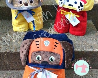 Safety Pups Hooded Towels-Kids Hooded Towels-Character Hooded Towels-Birthday Gifts-Fire Pup-Police Pup-Safety Pups Inspired Hooded Towels