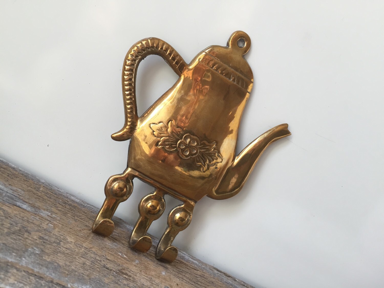 Tea Kettle Brass Wall Hook