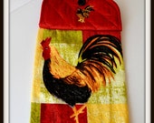 Rooster kitchen towel embroidery design tea towel Quilted potholder kitchen towel, Rooster hand towel handmade use handmade