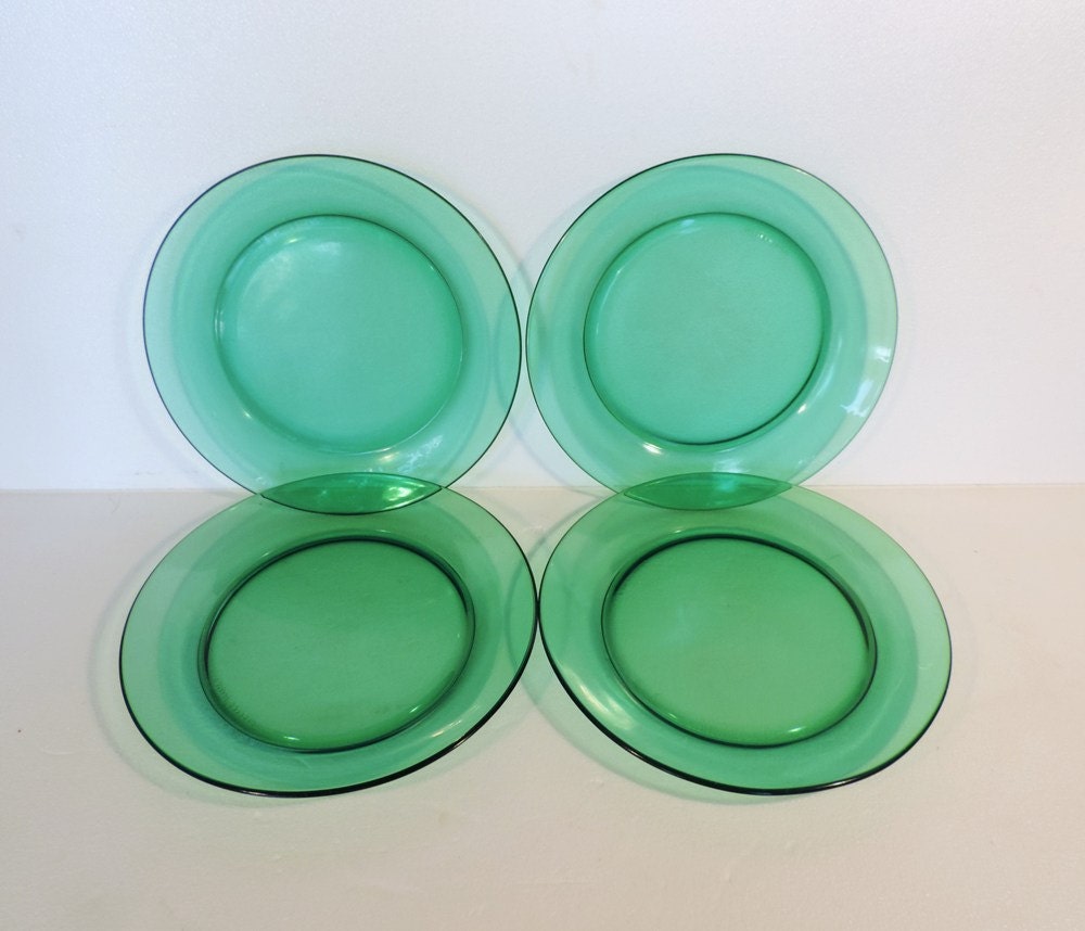 Arcoroc France turquoise glass dinner plates, set of 4 Haute Juice