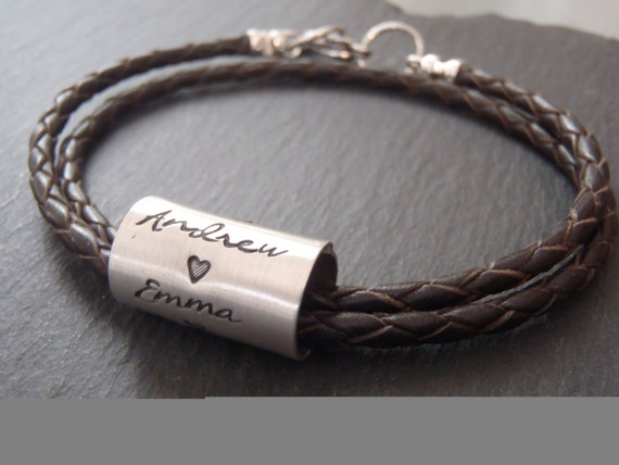 Personalized womens leather name bracelet mothers bracelet