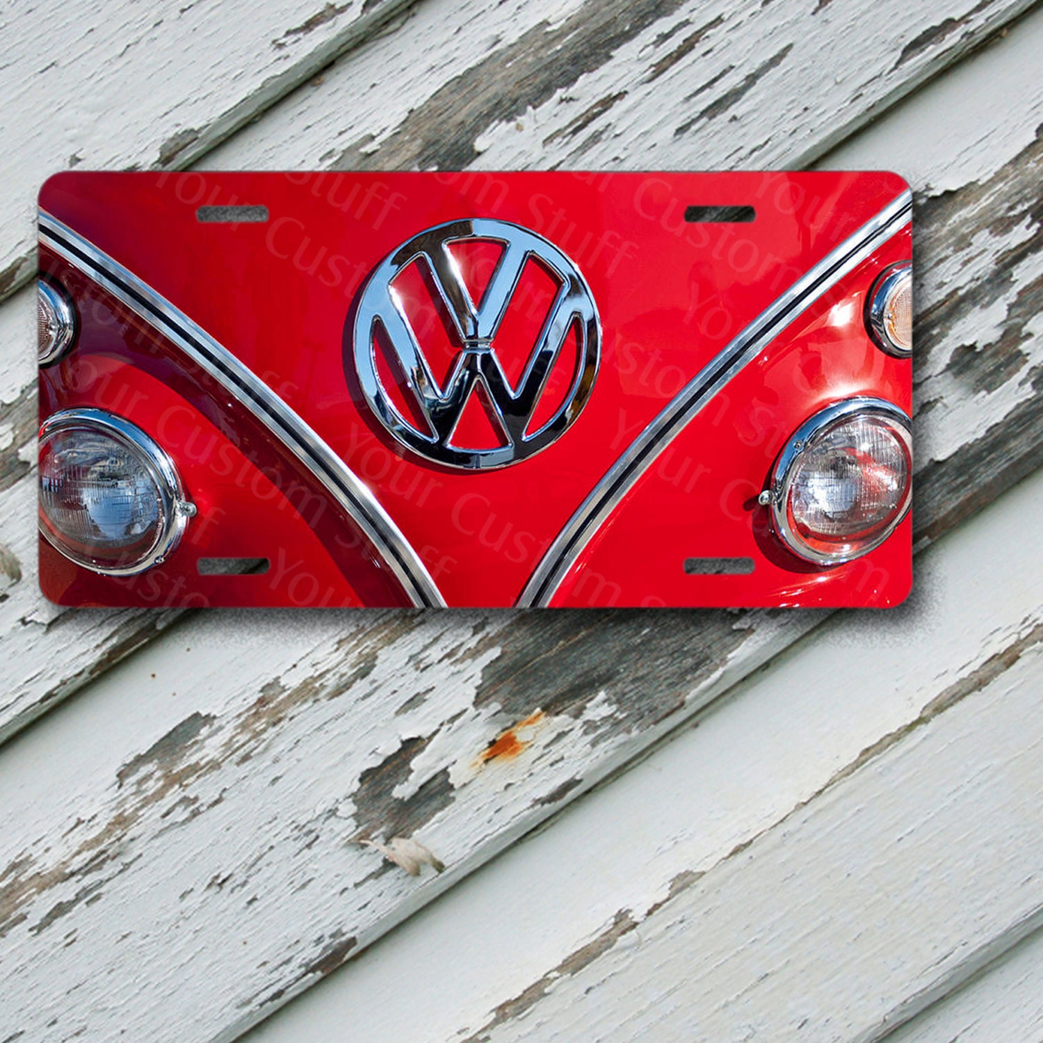 License Plate VW Red Bus Front End on 6 x 12