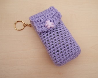 Lilac crocheted novelty keyring pocket tissue holder