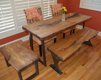 Live Edge Slab Table Set made from Rock Elm or other wood species