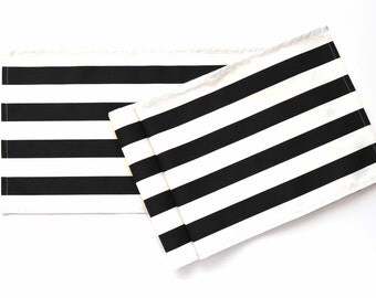 Black and White Table Runner, Striped Runner, Wedding Table Runner, 13-1/2" x 84"