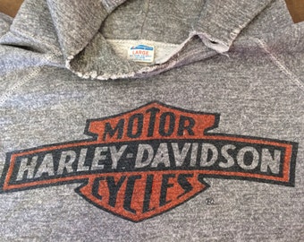 HARLEY DAVIDSON Shirt 1970's Vintage/ RARE Early 70's Champion Blue Bar Raglan Tri-Blend Rayon Sweatshirt/ Ink Print UsA Motorcycle