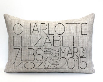 baby gift, baby pillow, baby shower gift, child's name pillow, personalized pillow, birthday pillow, christmas gift - "The Charlotte"