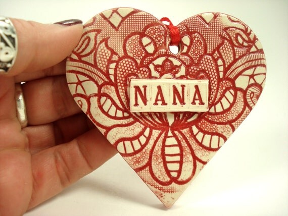Nana Heart Grandmother's Ornament Gift for by MagicMoonPottery