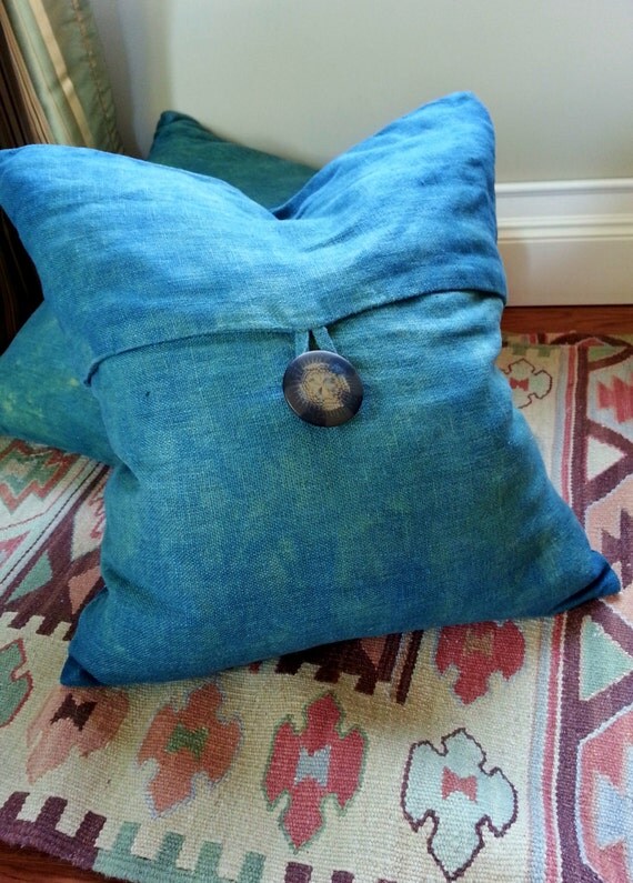 Items similar to Naturally Hand Dyed Indigo Linen Pillow Covers