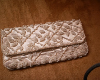 white satin bridal clutch