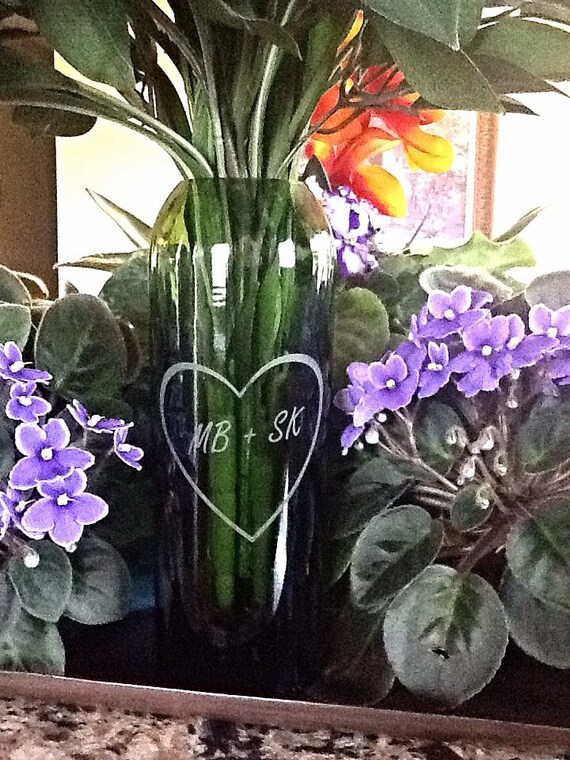 Items similar to Personalized Glass Bottle Vase Customized Heart With