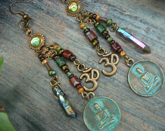 spiritual earrings zen earrings buddha earrings pendant earrings ohm earrings in yoga boho gypsy style
