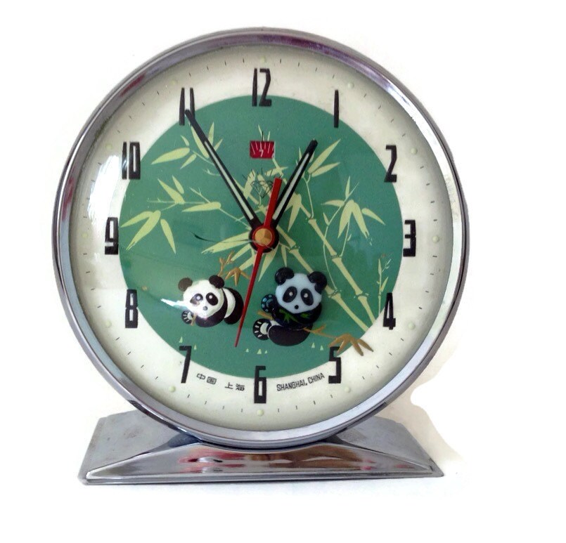 Vintage Alarm ClockChineseChrome and Enamel MetalPanda