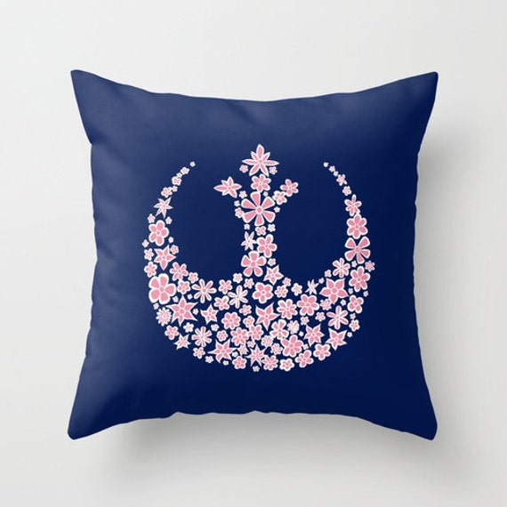 Rebel Alliance Symbol in Flowers Pillow with insert in Navy