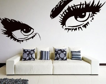 Vinyl Wall Decal Womens Eyes Silhouette / Sexy Teens Face Art Decor Removable Home Sticker / DIY Mural + Free Random Decal Gift!