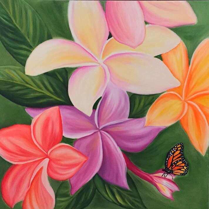 Plumeria painting 24x24 or custom size made to order