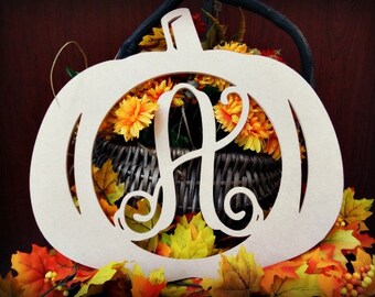 Pumpkin Monogram, Framed Letter, Fall Decor, Unfinished MDF, Wall Art