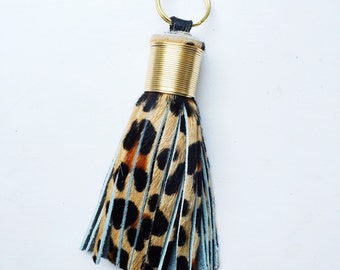 The Original Large Leopard Print Leather Tassel Keychain