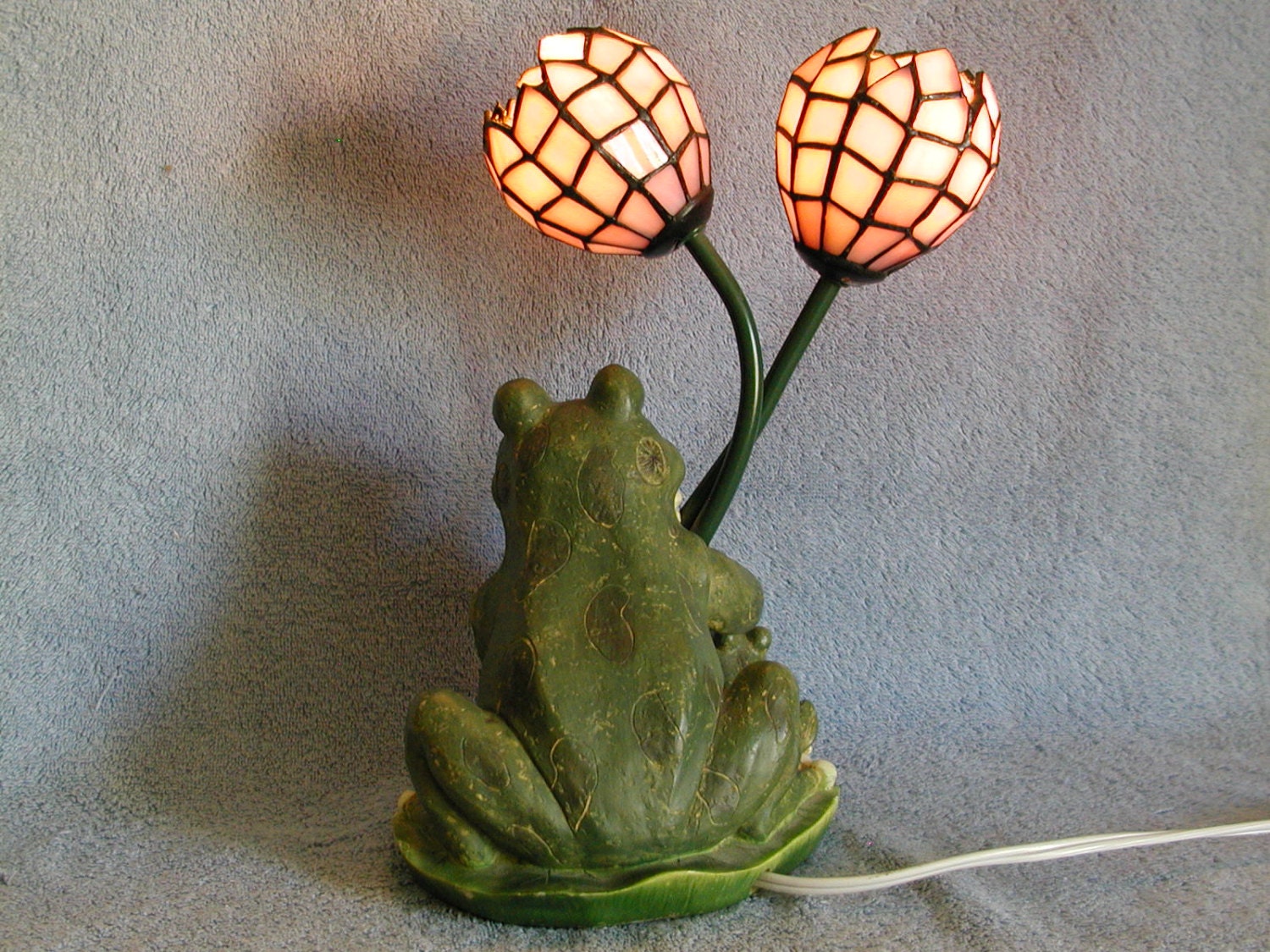 Frog Lamp with Stained Glass Flowers