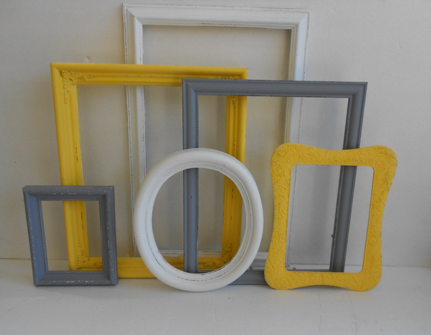 Custom Picture Frames Gray Grey White & Yellow by MollyMcShabby