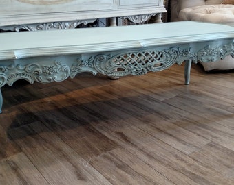 RESERVED -- Vintage French provincial coffee table duck egg shabby chic
