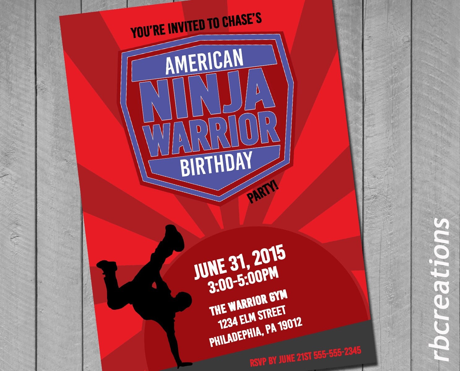 Ninja Warrior Invitations Ninja Warrior Party ANW Birthday