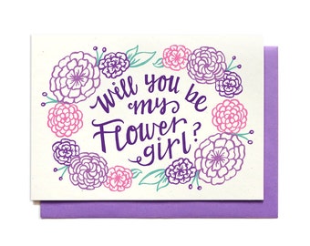 Will You Be My Flower Girl Card - Purple - Bridal Party Request Card - Ask Flower Girl