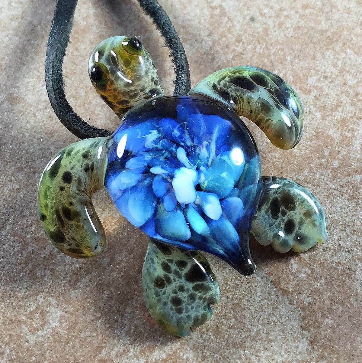 Baby sea turtle necklace glass beads pendant Handmade custom