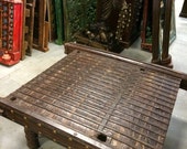 Antique Banjara Vintage Indian Solid Ox Cart Coffee Table with Brass Iron Accents
