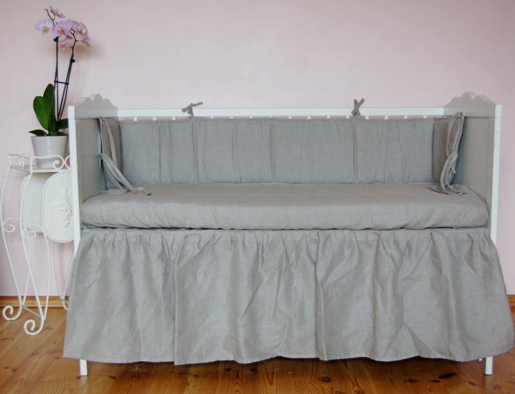 Natural linen ruffled crib skirt pure and raw by LovelyCraftsHome