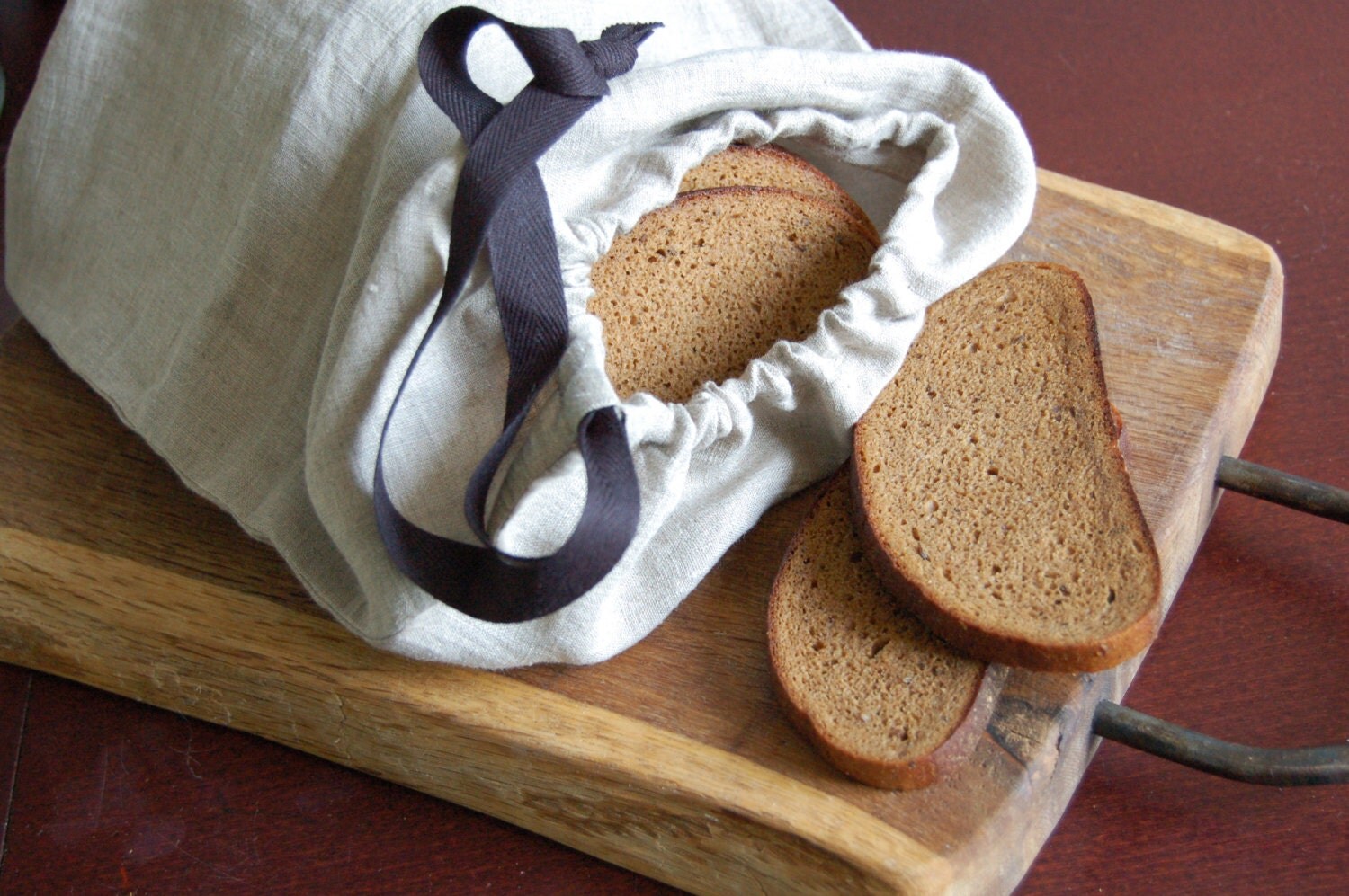Linen storage bag organic linen bread bag with black cotton