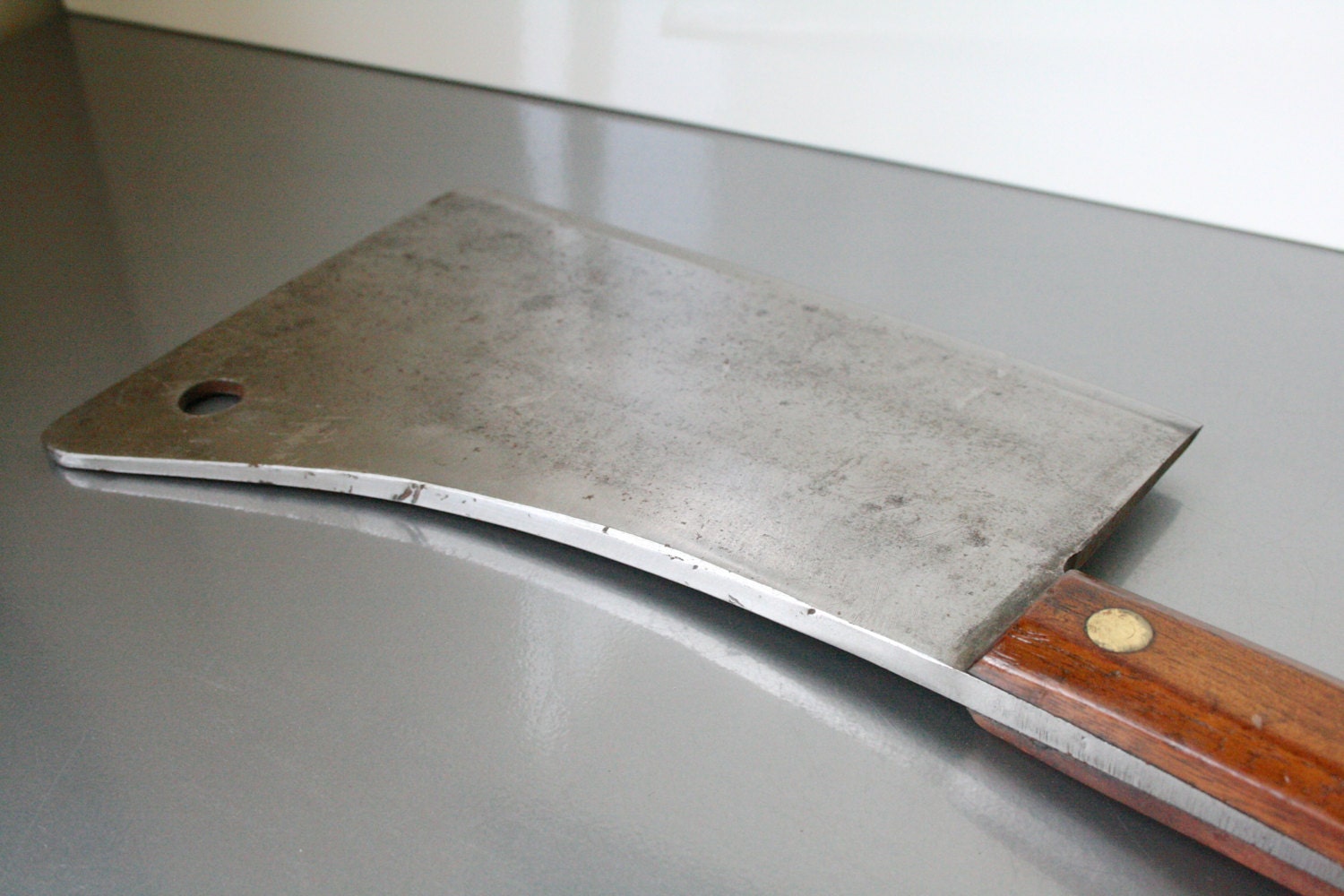 Large Antique Meat Cleaver / Village Blacksmith / Four Brass