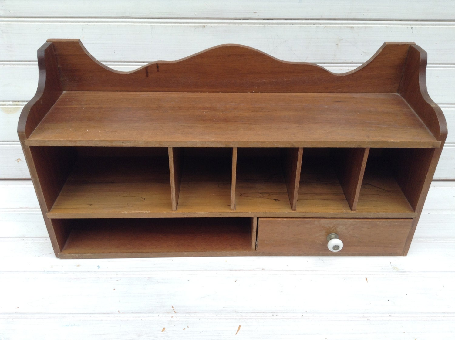 Reserved Wood Wall Shelf with Cubbies and Drawer / Desktop