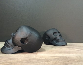 Heavy Black Skull Bookends ~ Cast Iron Black Unique Book Ends ~ 2 Modern Goth Style Retro Pop Art