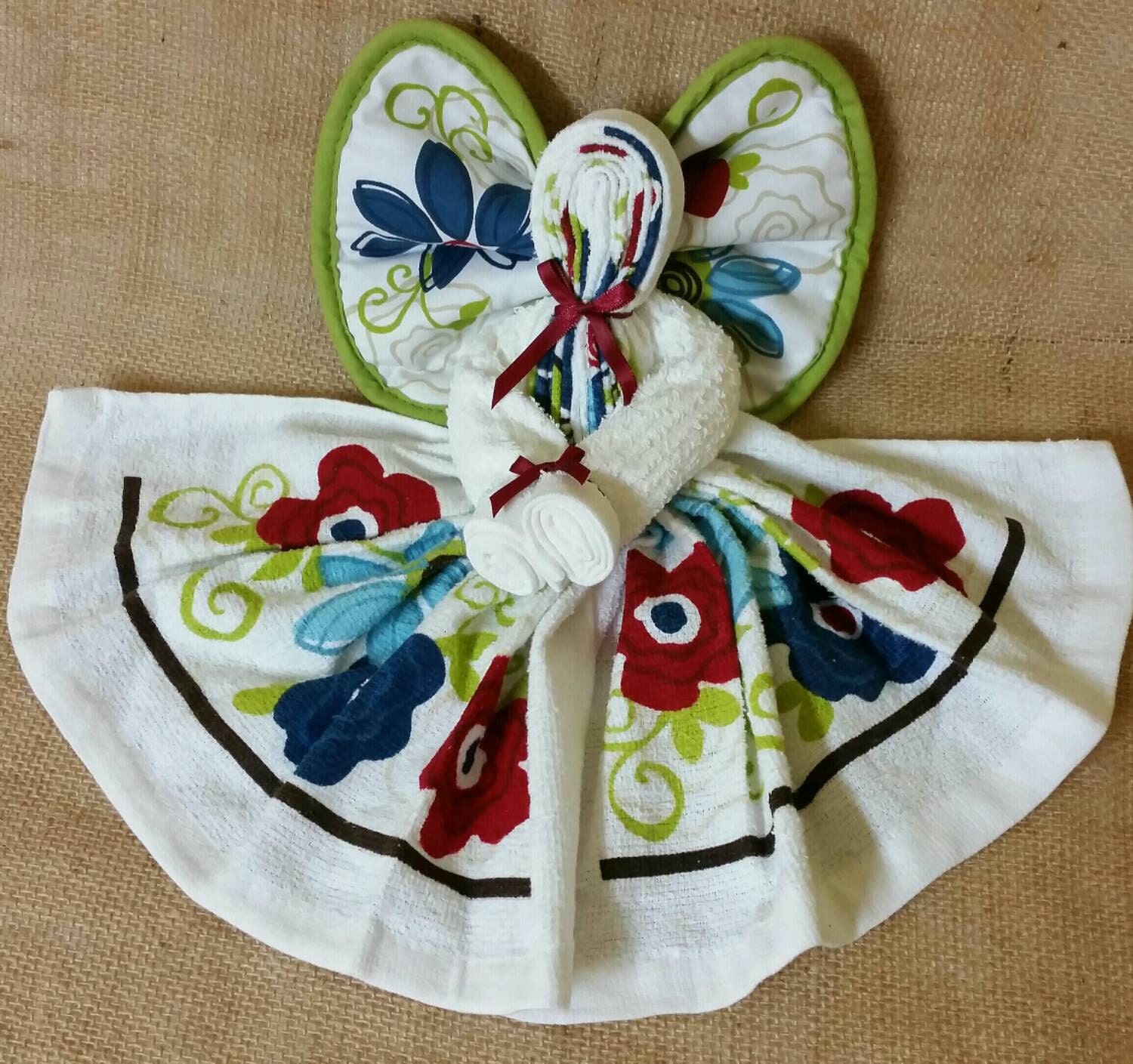 Floral Towel Angel Dish Towel Angel Country Kitchen Angel