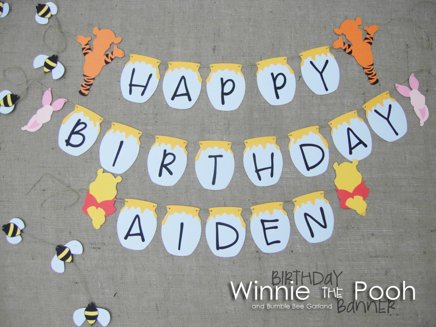 Winnie The Pooh Birthday Banner Bumble Bee by JacqsCraftyCorner