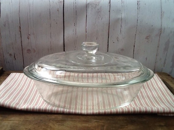 Vintage Glasbake Clear Glass Oval Cookware 1qt Baking Dish