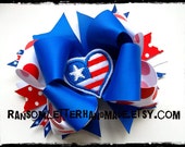 Red White and Blue Bow American Flag Bows Patriotic Outfits Fourth of July Hair Bows Felt Hearts USA Flag Center