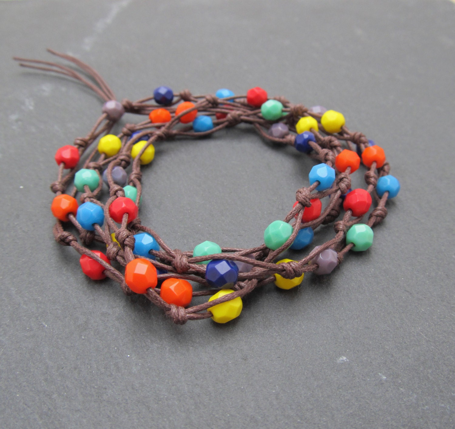 Festival necklace surf necklace rainbow jewellery knotted