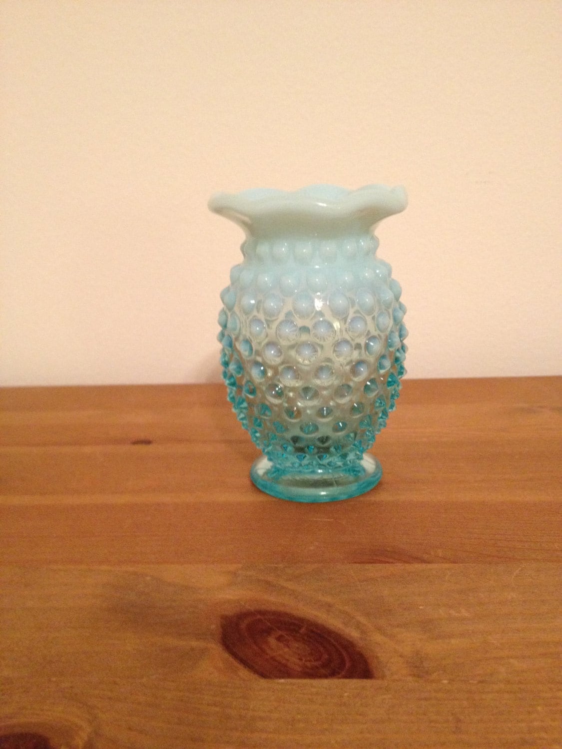 Vintage Fenton Bud Vase Blue Opalescent Hobnail Small Round