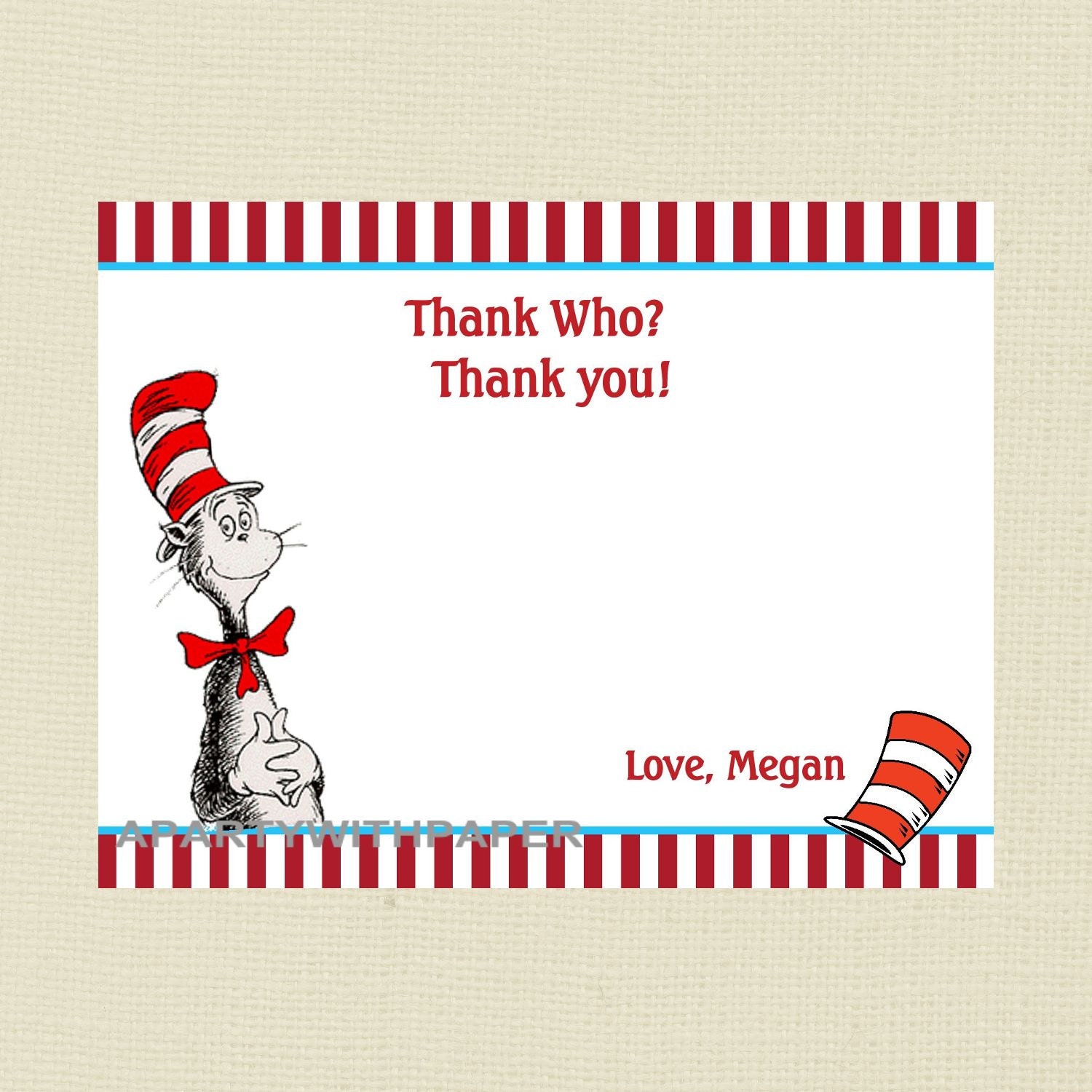Dr SUESS Thank You Cards by APartyWithPaper on Etsy