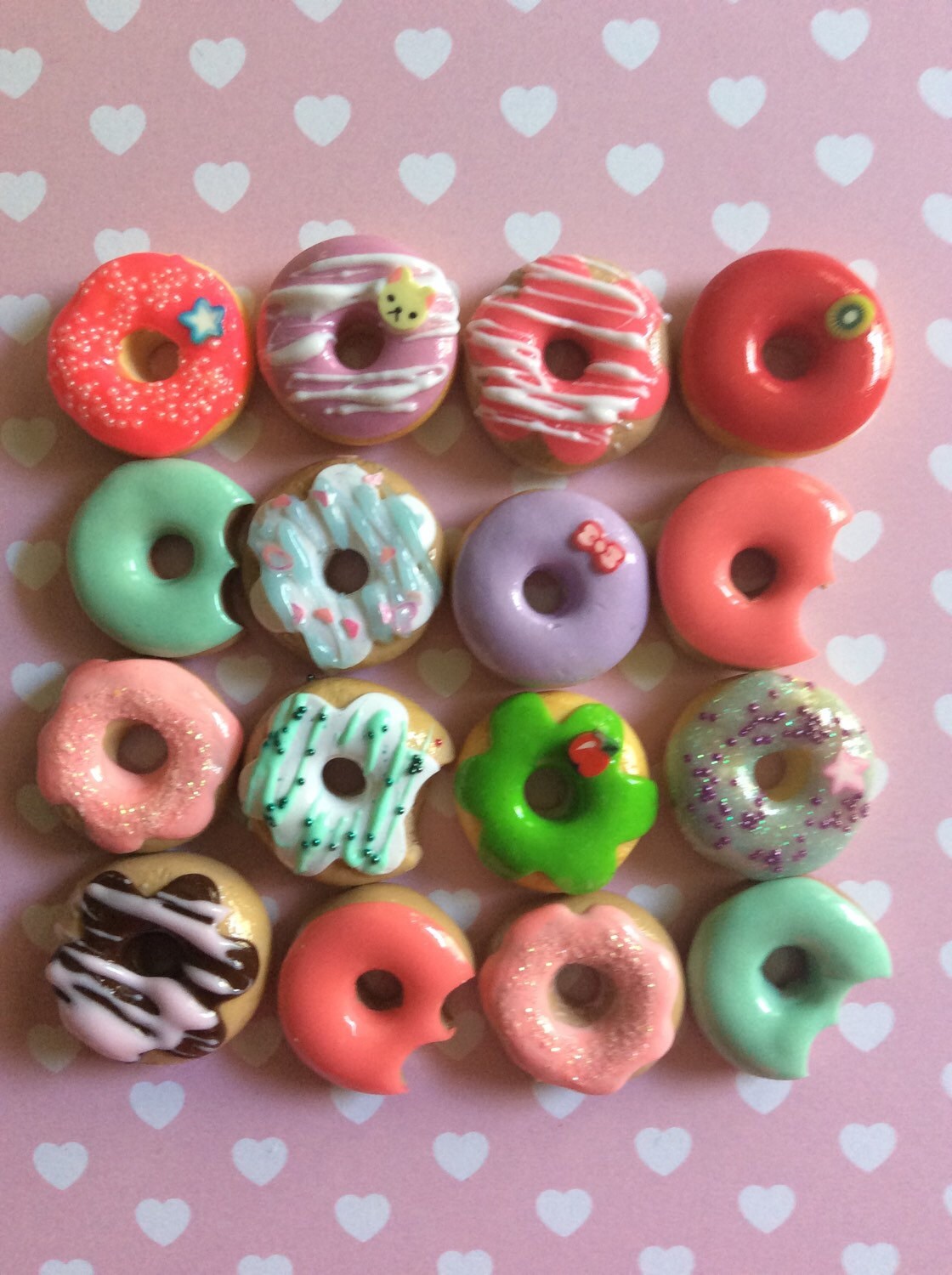 16 pcs. Handmade polymer clay donut cabochons donut cabochons