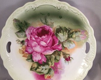 Vintage Plate with White and Pink Roses Made in japan