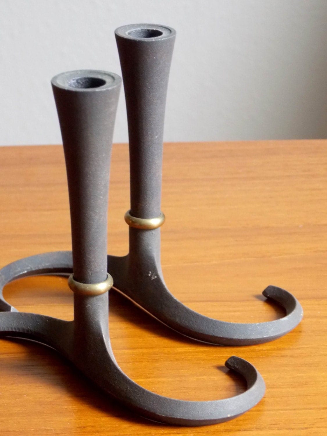 DANSK Candle Holders Pair Cast Iron Brass Candleholders Jens