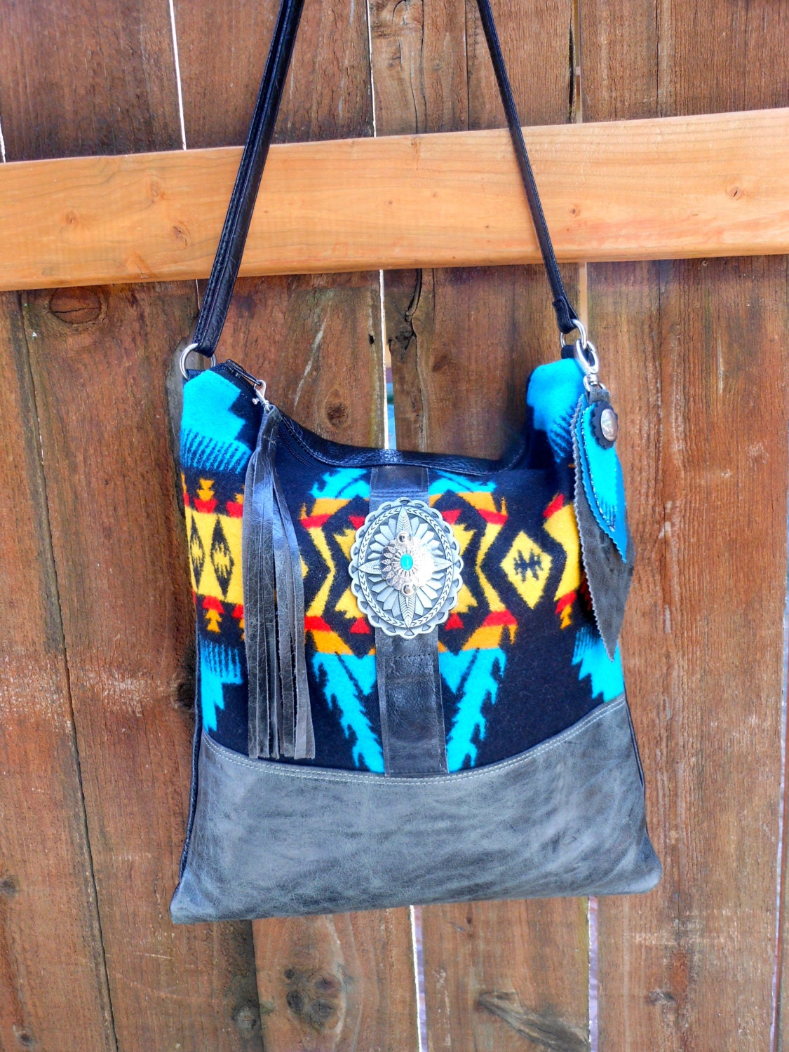 Native American Bag Leather Purse Cross Body Bag Pendleton