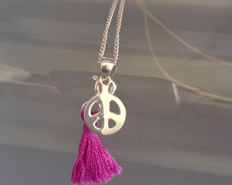 Necklace Peace silver 925 and Mini Pompon pink