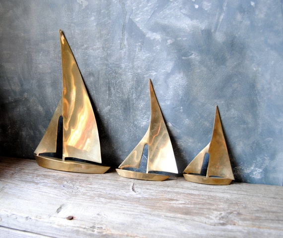 vintage brass sailboats