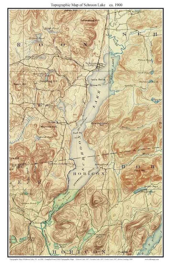 Schroon Lake 1900 USGS Old Topographic Map Custom Composite