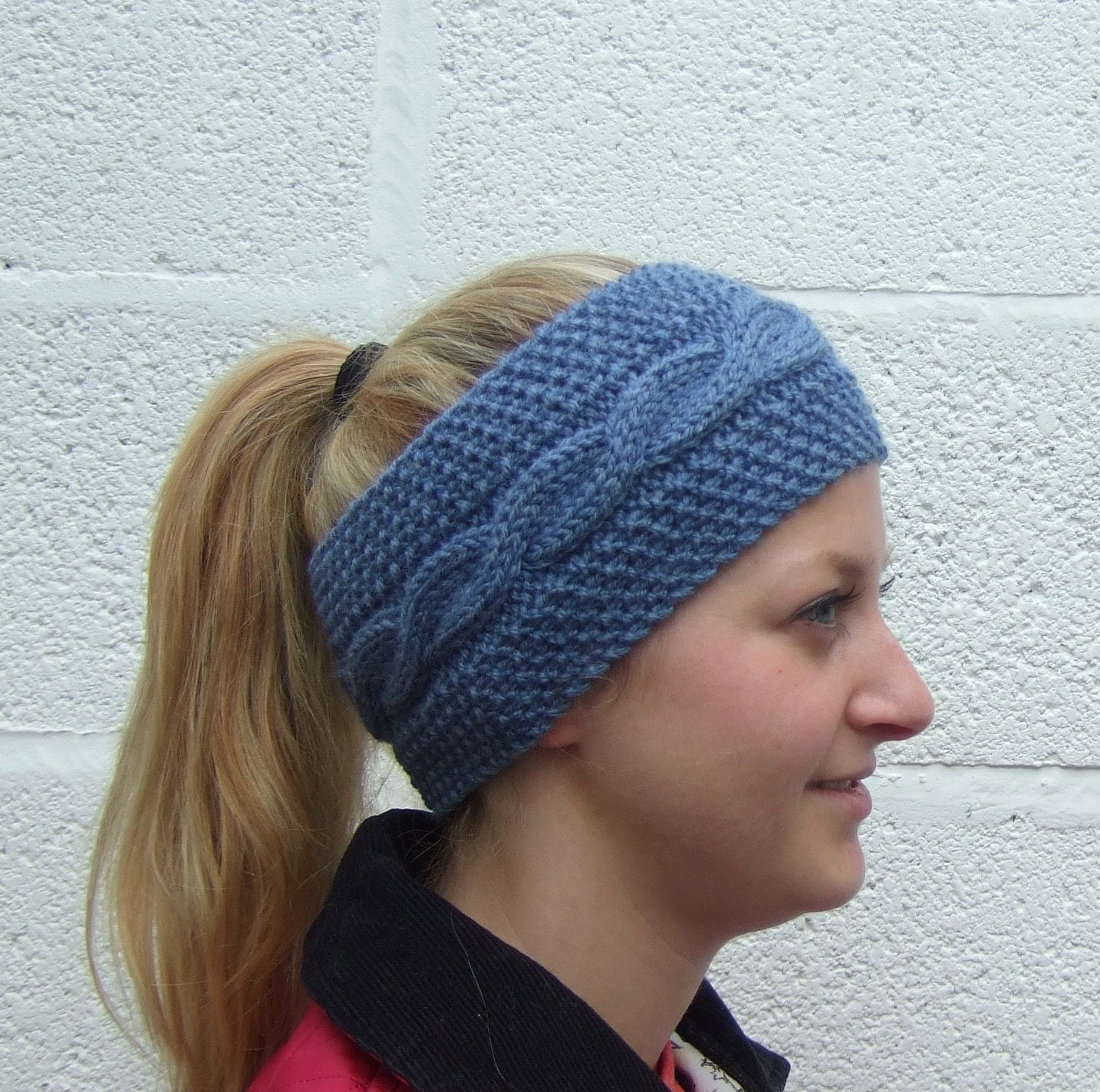 Knitted Blue Headband Blue Ear Warmers Aran Knit Headband