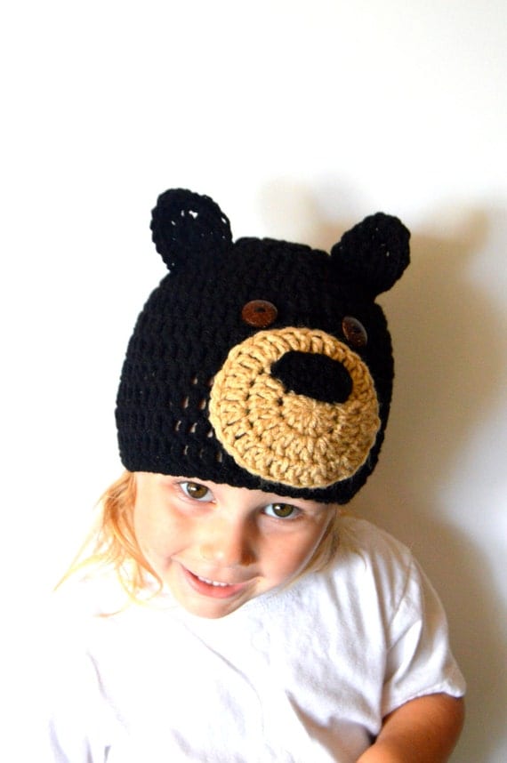 Crochet Black Bear Beanie Black Bear Crochet Hat Kids by ToryMakes